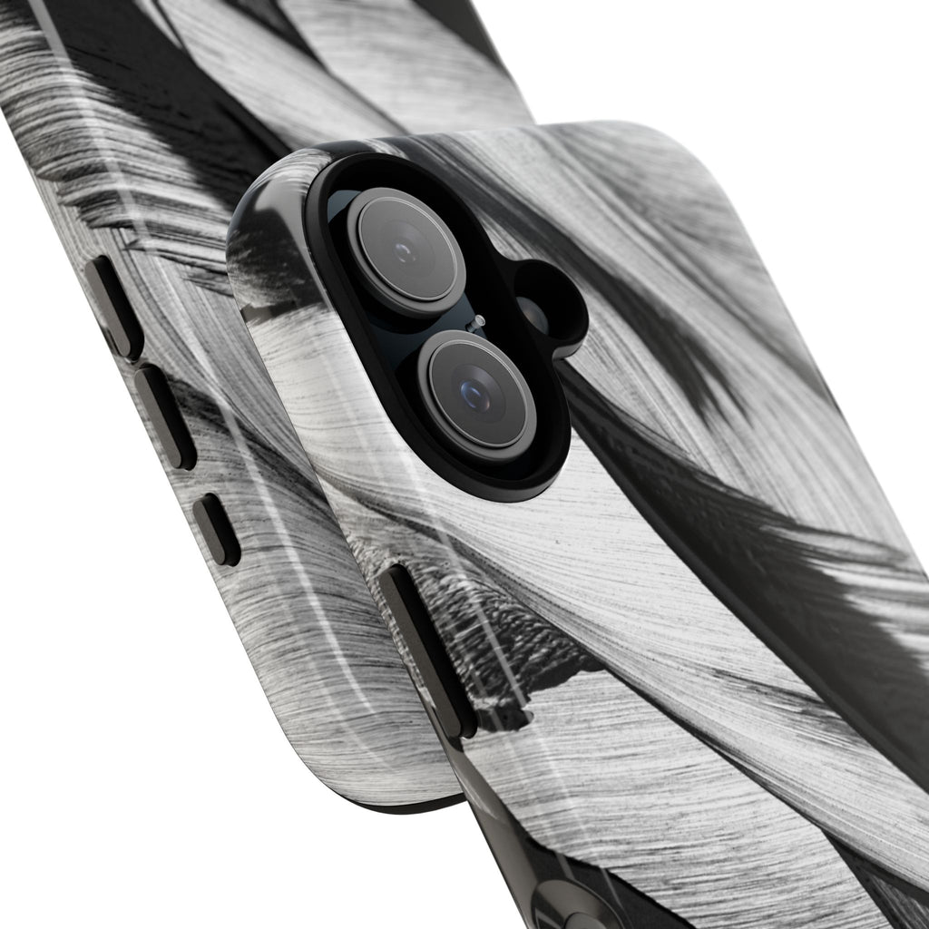 Monochrome Tropical Leaf Tough Phone Case — Black & White Botanical Protective Cover