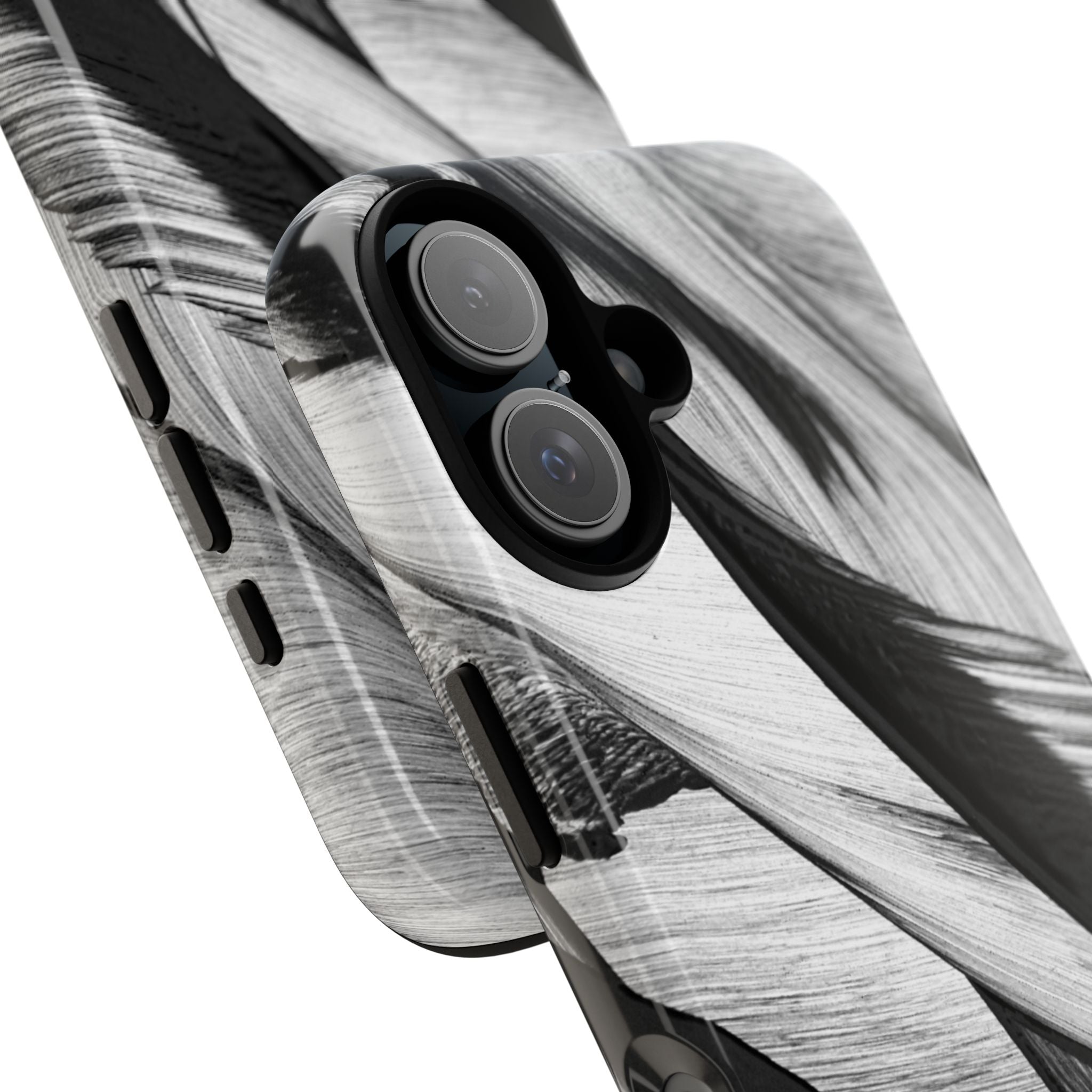 Monochrome Tropical Leaf Tough Phone Case — Black & White Botanical Protective Cover