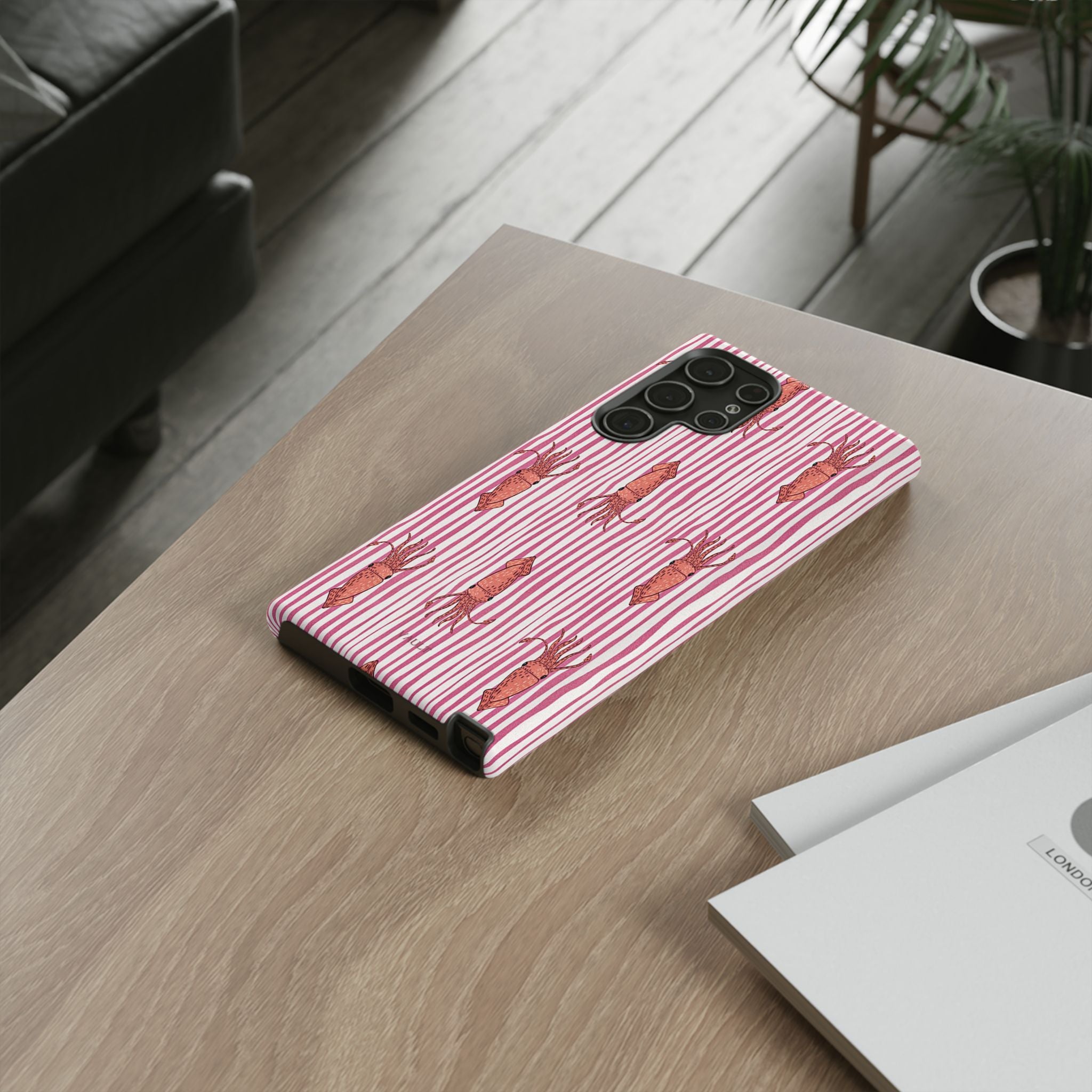 Squid Stripe Phone Case — Pink Nautical Sea Creature Pattern