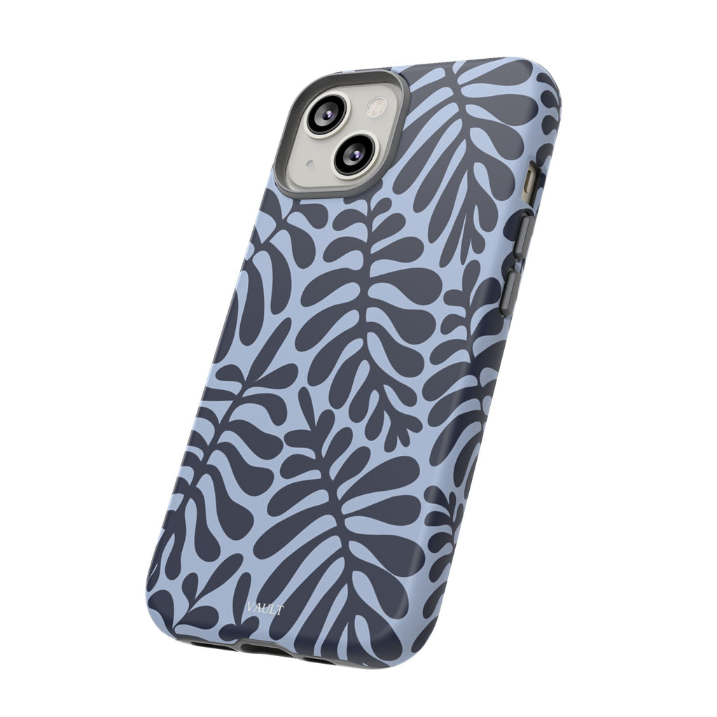 Floral Fern Tough Phone Case – Navy Blue on Light Blue, Protective Slim Cover