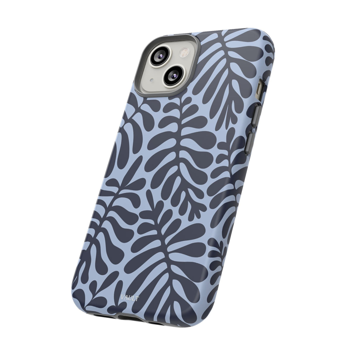 Floral Fern Tough Phone Case – Navy Blue on Light Blue, Protective Slim Cover