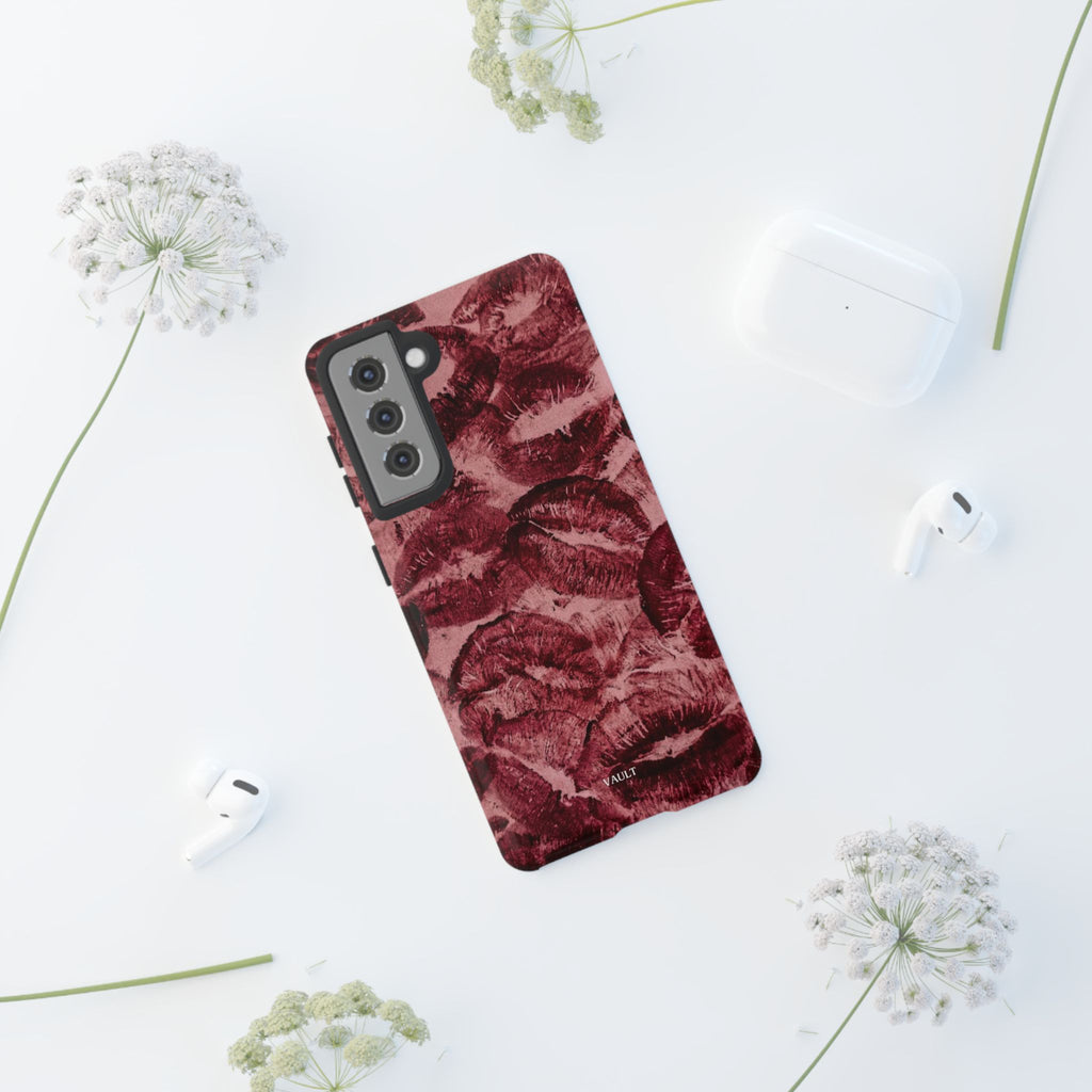 Kiss Print Phone Case – Burgundy Lip Pattern Protective Phone Cover