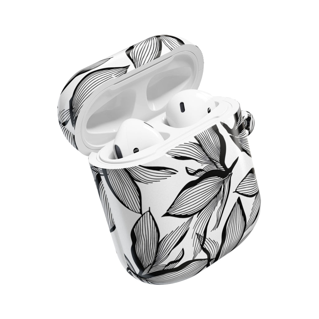 Floral Monochrome AirPod Case — Black & White Leaf Pattern