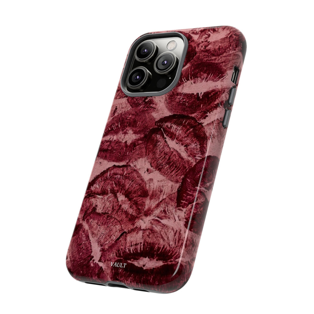 Kiss Print Phone Case – Burgundy Lip Pattern Protective Phone Cover