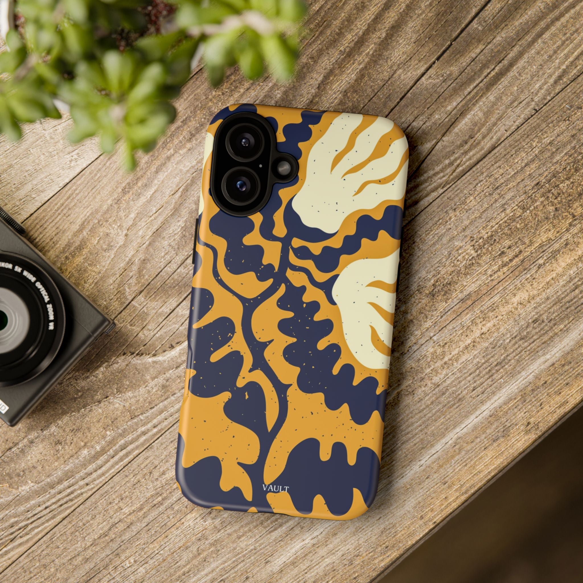 Bold Abstract Floral Phone Case (Navy & Mustard)