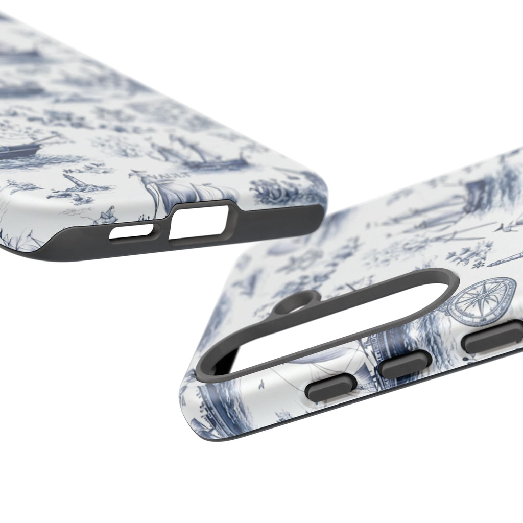 Nautical Vintage Ship Tough Phone Case — Blue Toile Sailboat Pattern