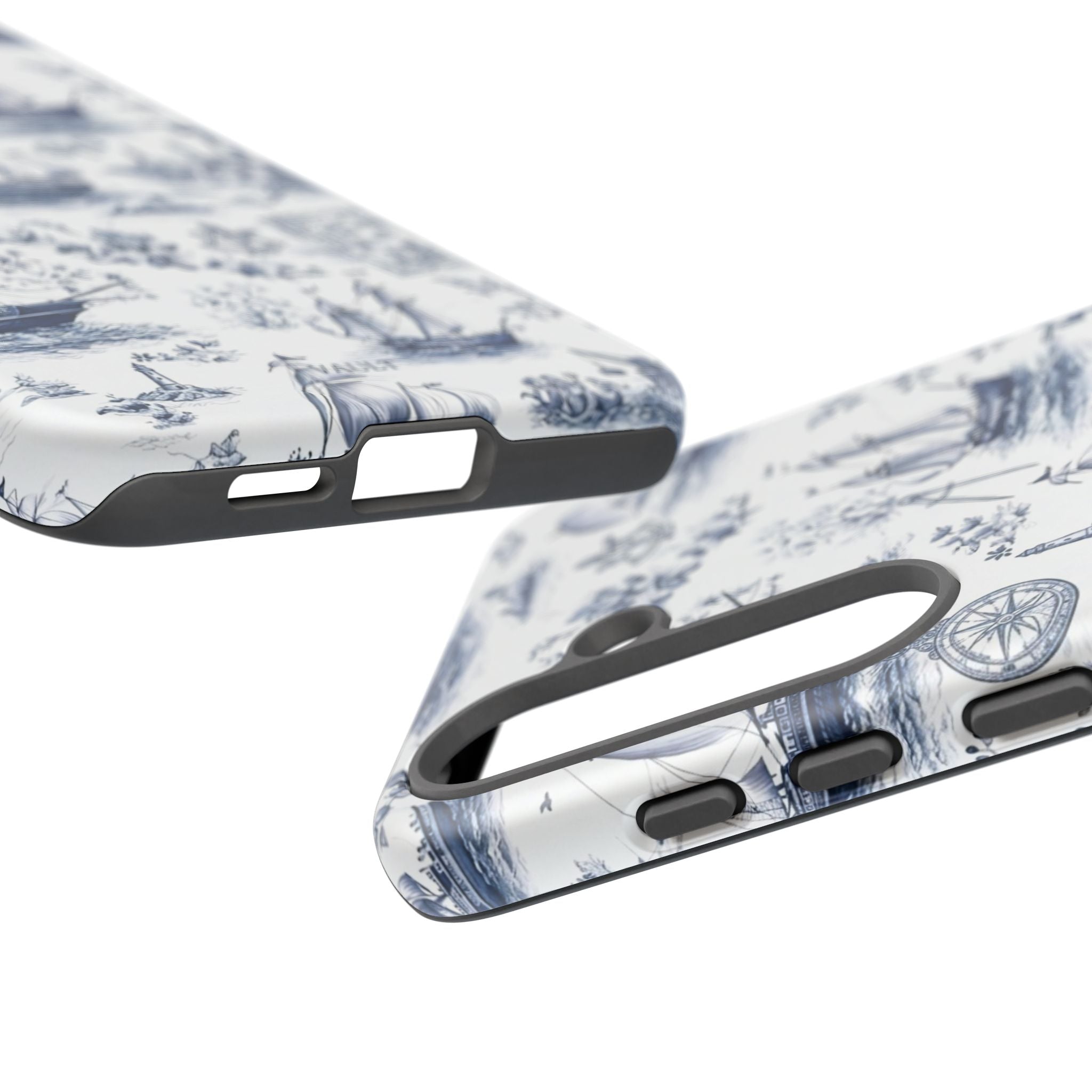 Nautical Vintage Ship Tough Phone Case — Blue Toile Sailboat Pattern