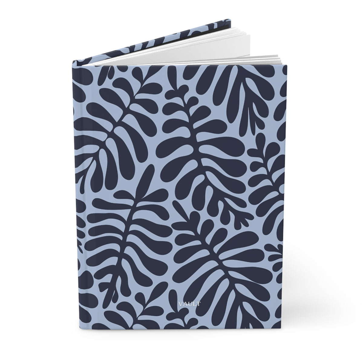 Botanical Leaves Hardcover Journal — Matte Blue Fern Pattern Notebook