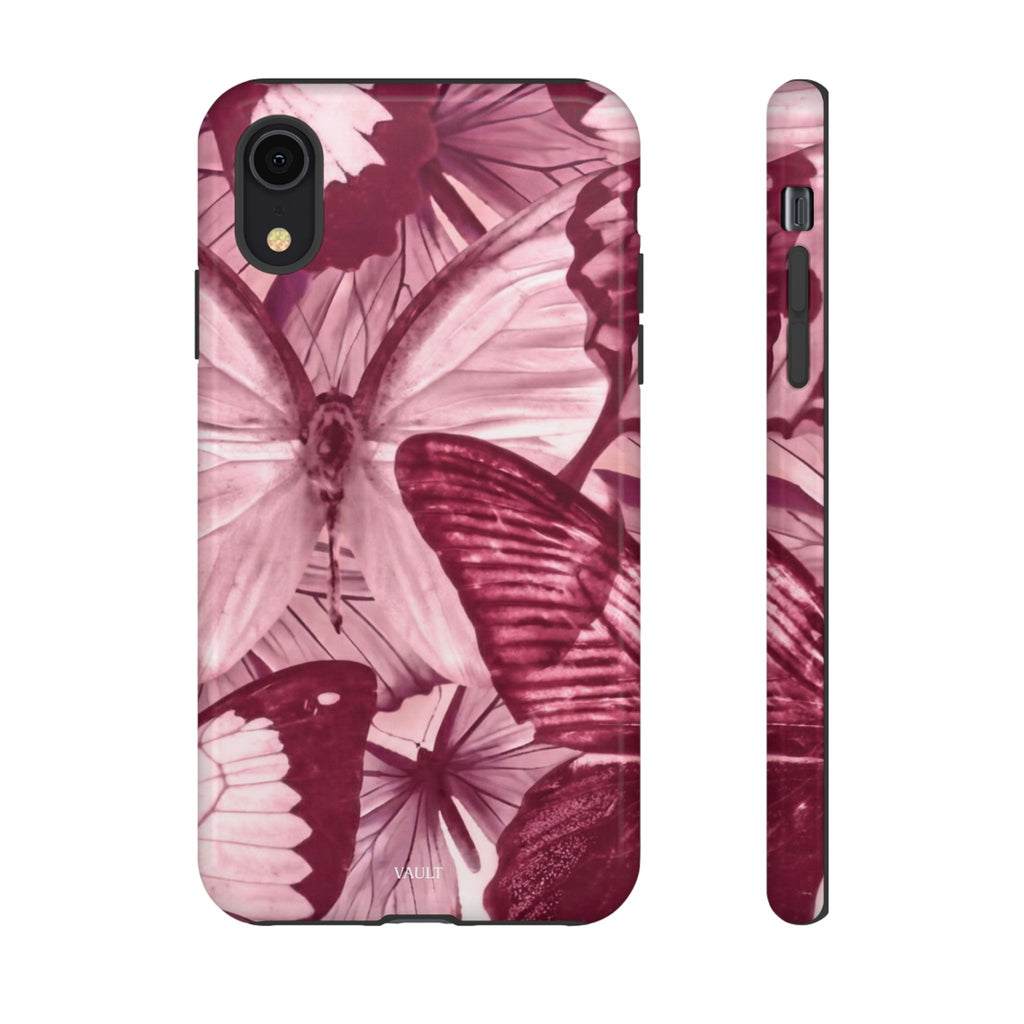 Butterfly Tough Phone Case — Vintage Pink Floral Protective Cover
