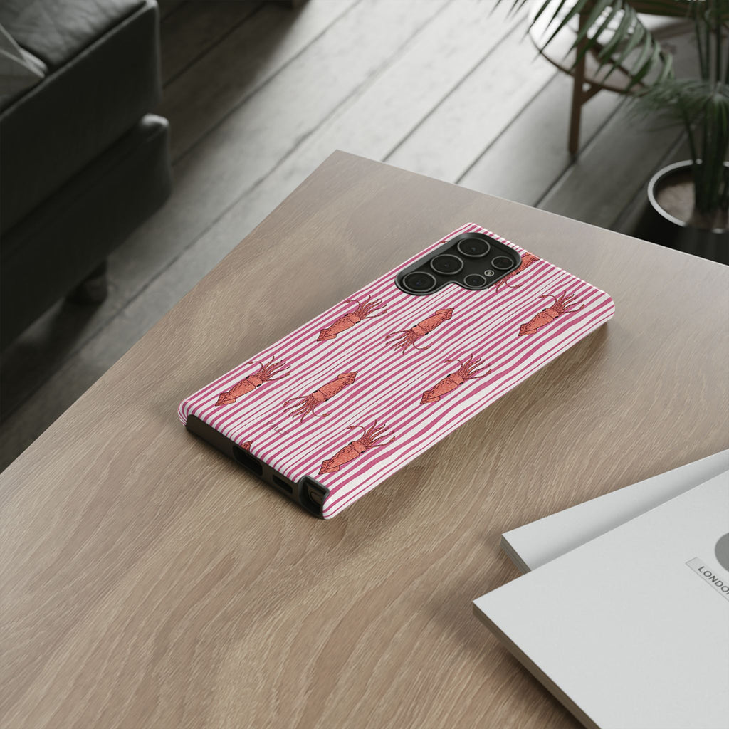 Squid Stripe Phone Case — Pink Nautical Sea Creature Pattern