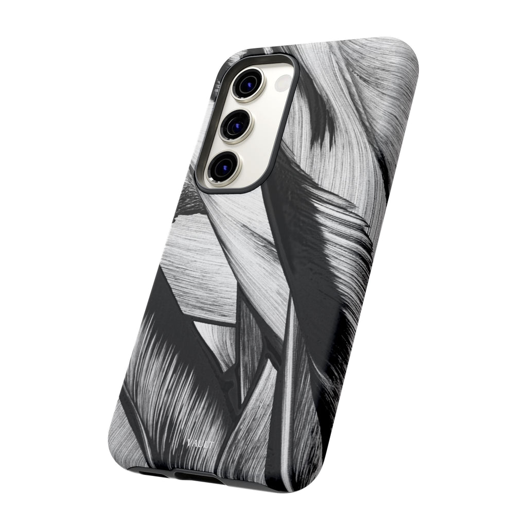 Monochrome Tropical Leaf Tough Phone Case — Black & White Botanical Protective Cover