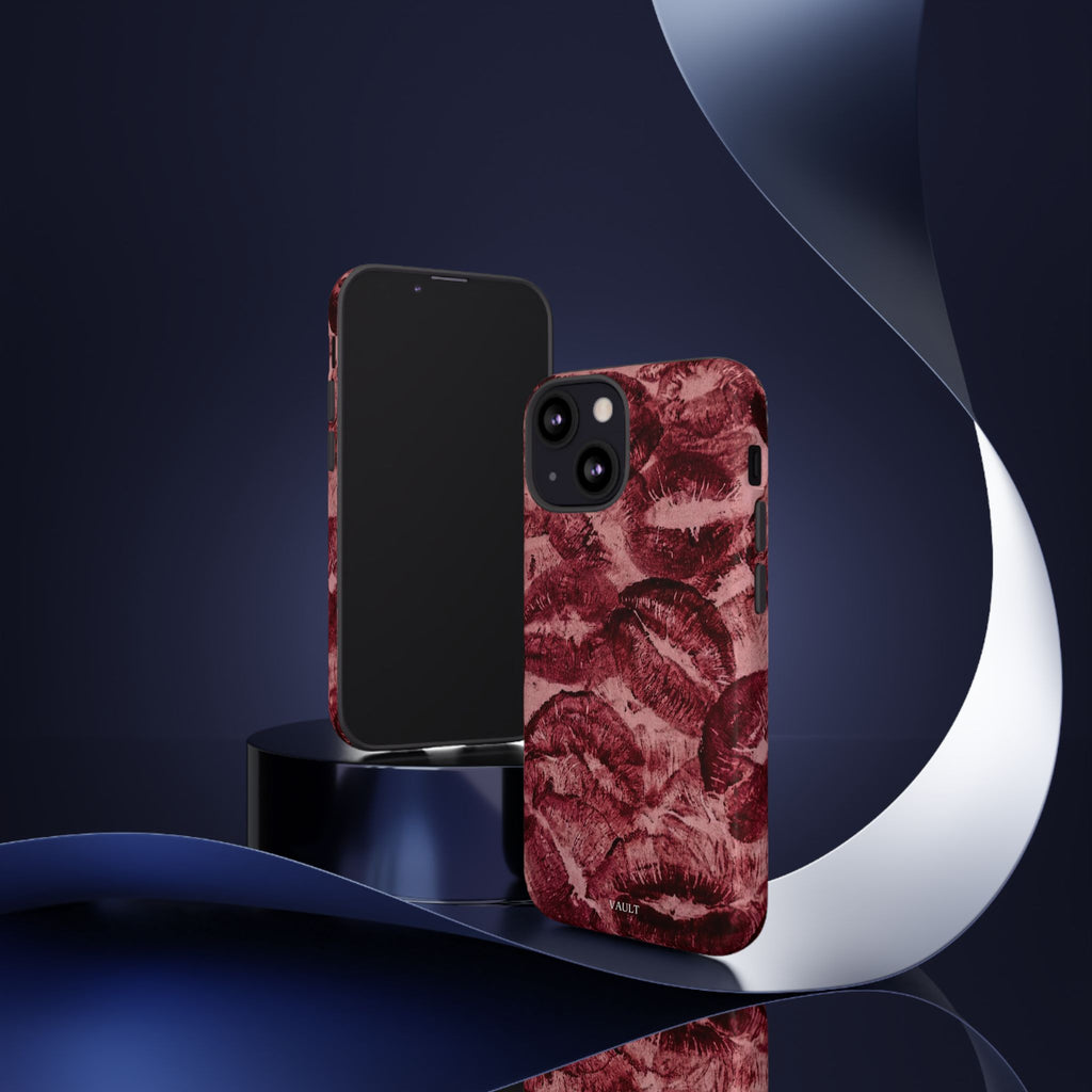 Kiss Print Phone Case – Burgundy Lip Pattern Protective Phone Cover