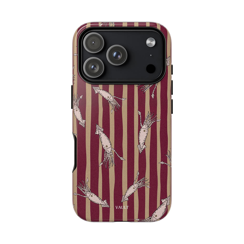 Phone Case - Vintage Shrimp Pattern on Burgundy Stripes