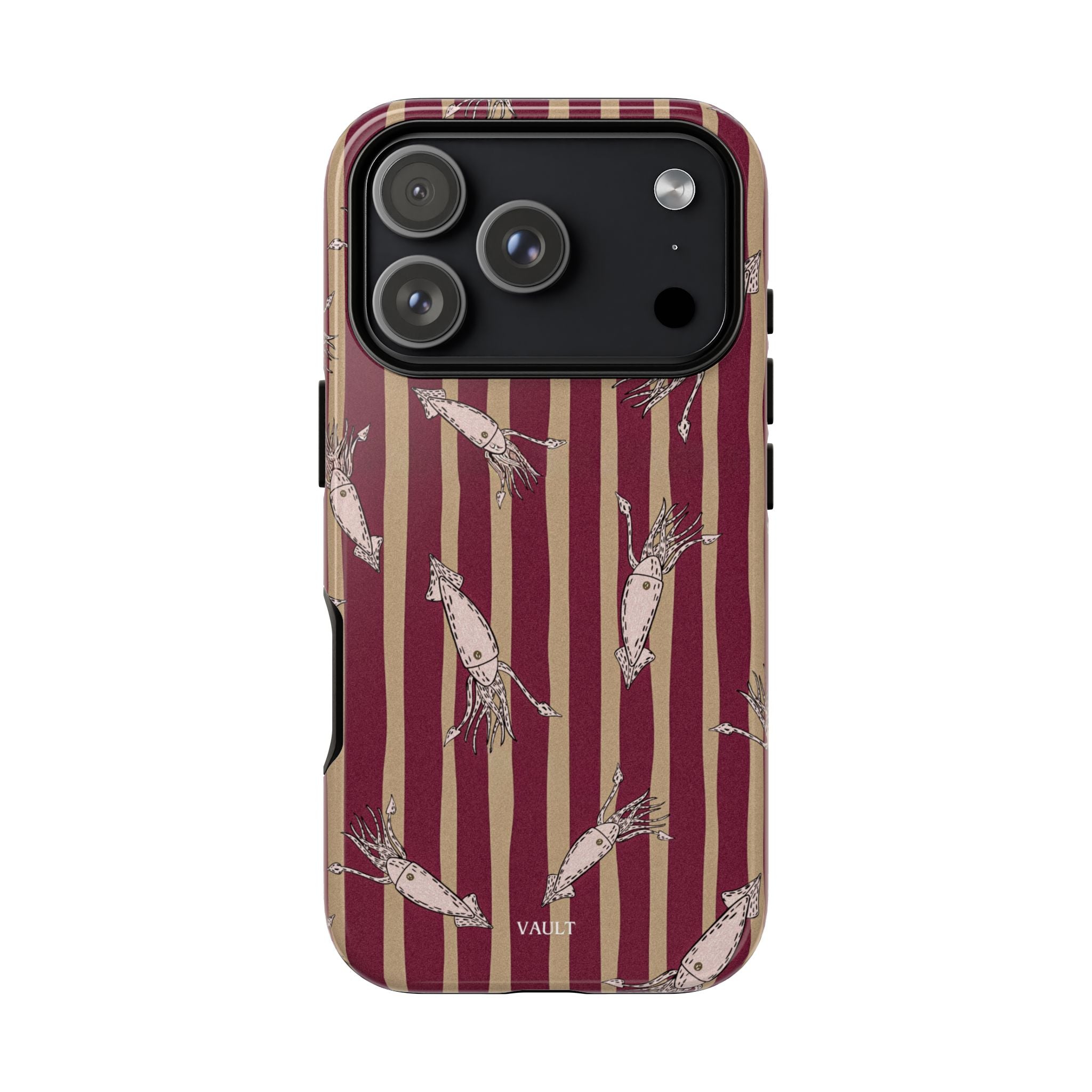 Phone Case - Vintage Shrimp Pattern on Burgundy Stripes