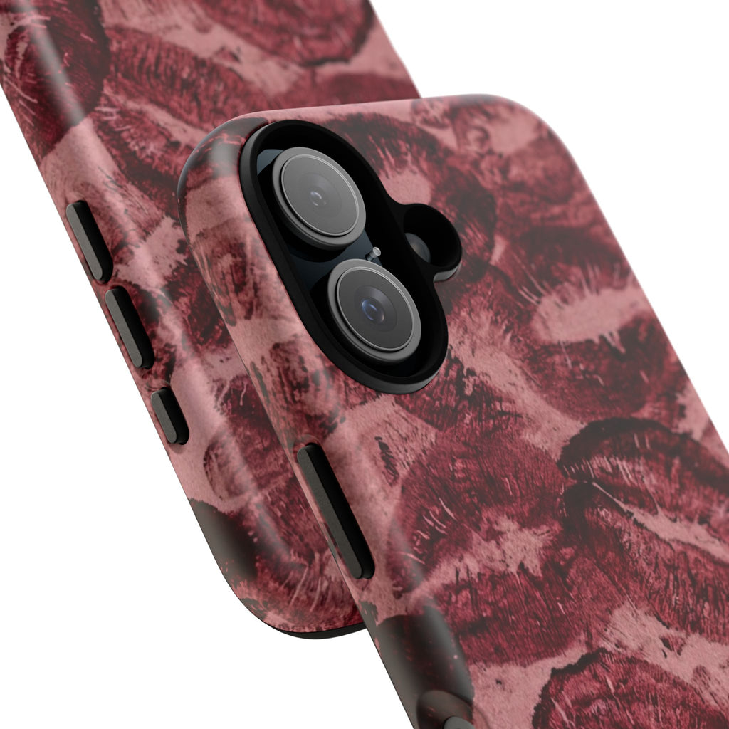 Kiss Print Phone Case – Burgundy Lip Pattern Protective Phone Cover