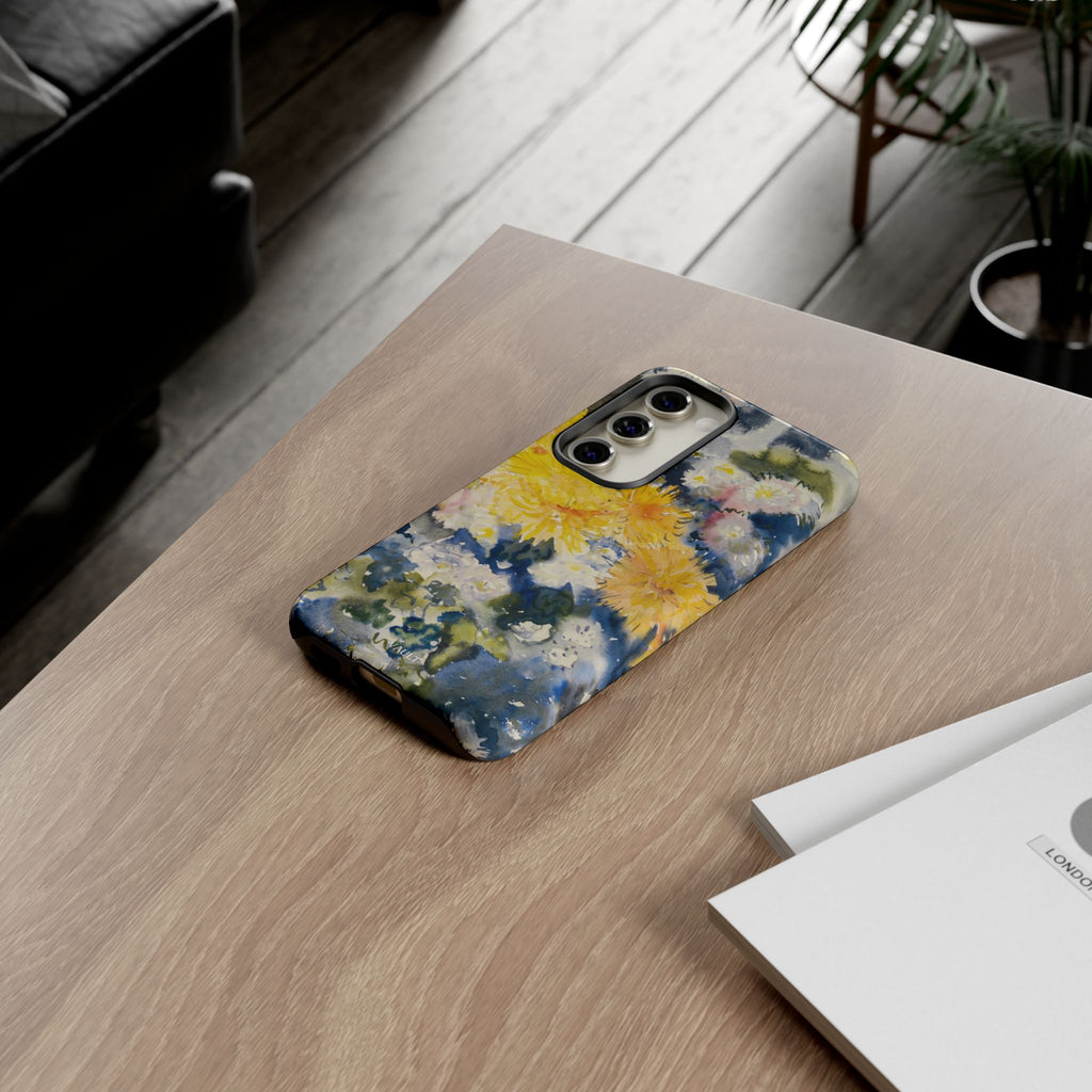 Floral Watercolor Phone Case – Yellow Chrysanthemums Design