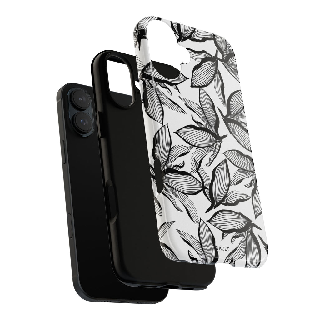 Floral Leaves Tough Phone Case – Black & White Botanical Protection