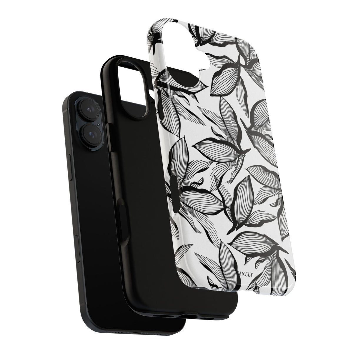 Floral Leaves Tough Phone Case – Black & White Botanical Protection