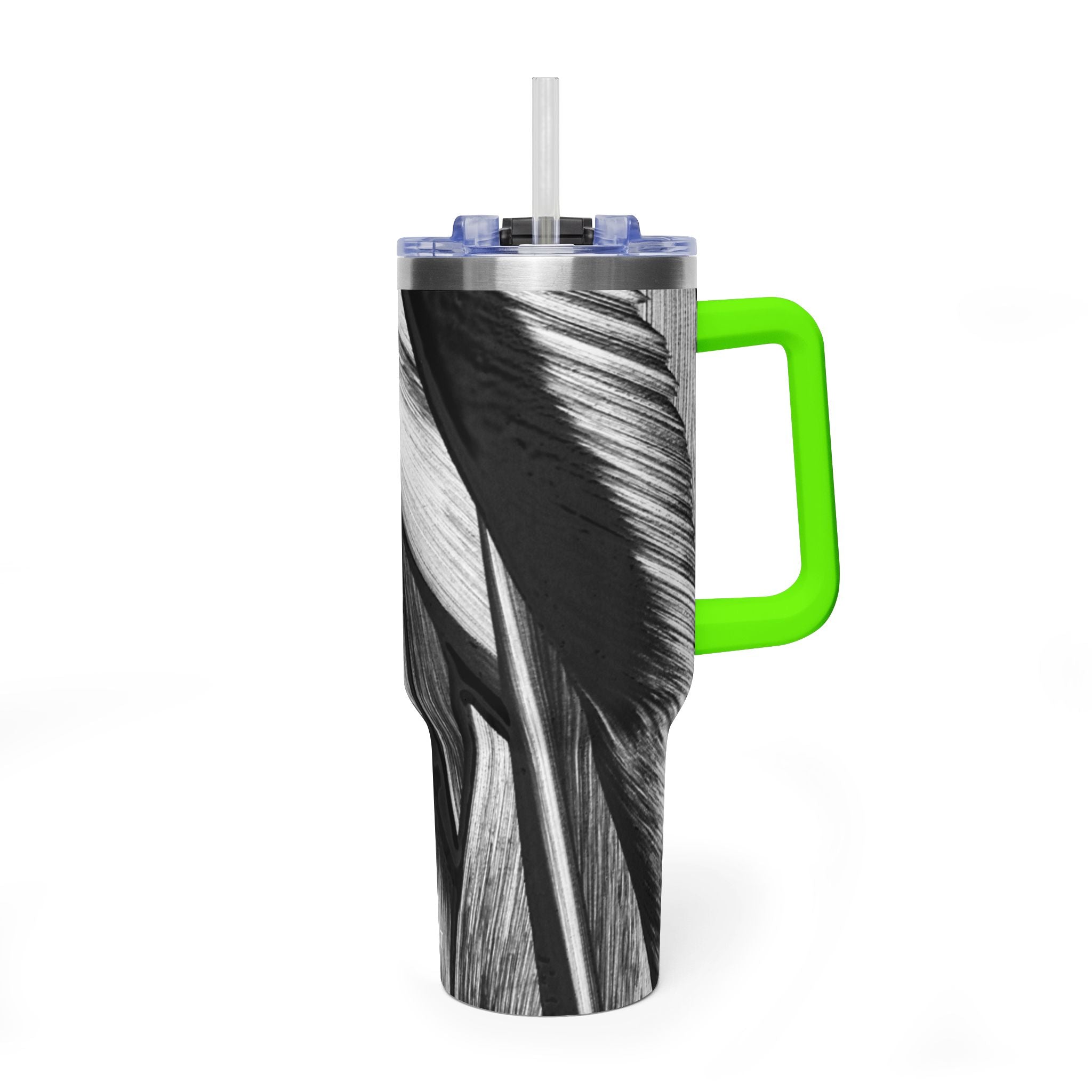 40oz Black & White Tropical Leaf Thermal Tumbler