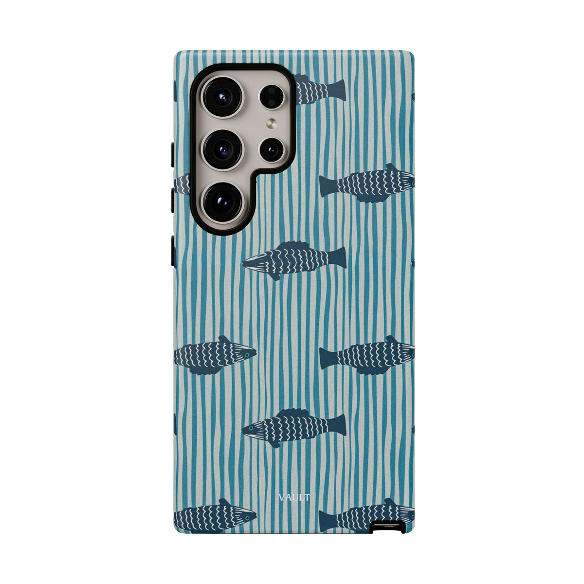Fish Pattern Tough Phone Case — Blue Striped Ocean Design