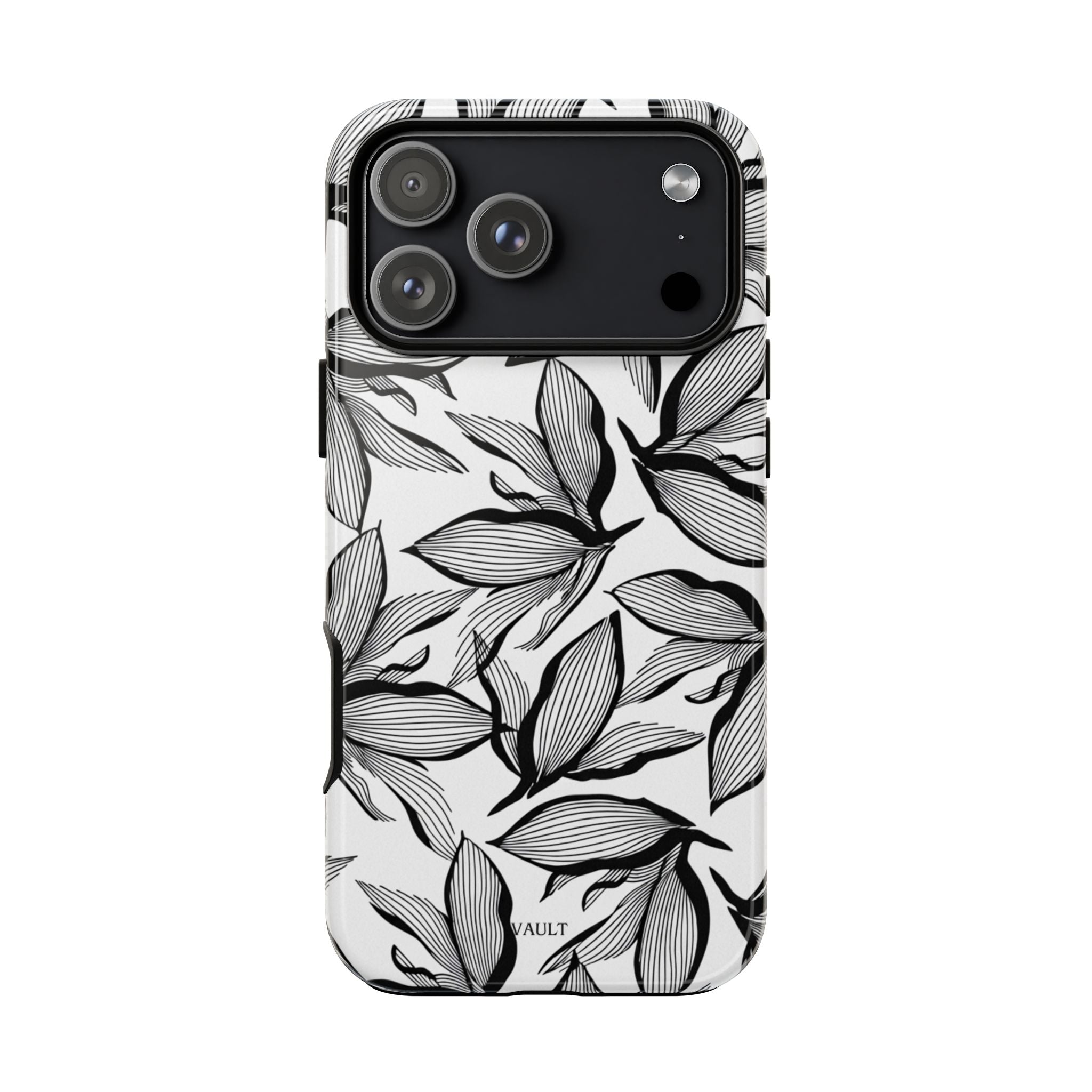 Floral Leaves Tough Phone Case – Black & White Botanical Protection