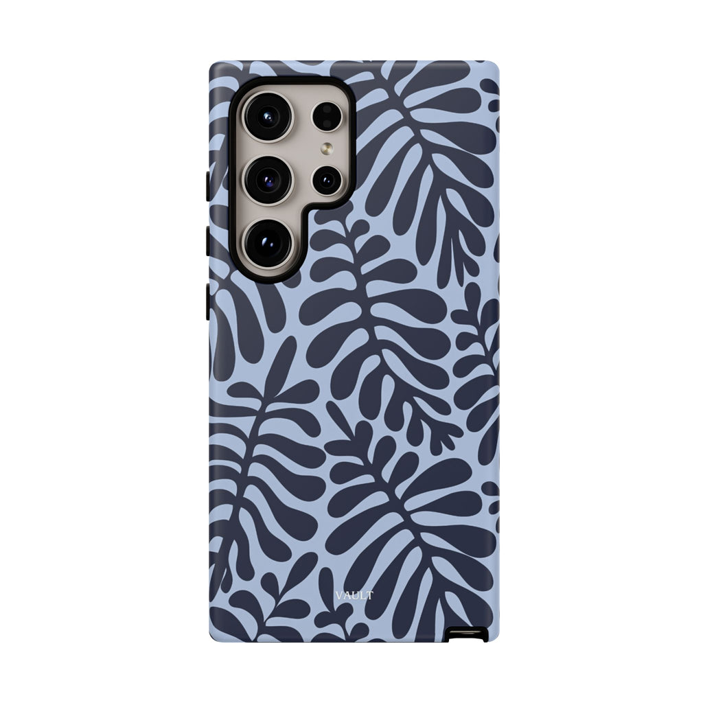 Floral Fern Tough Phone Case – Navy Blue on Light Blue, Protective Slim Cover