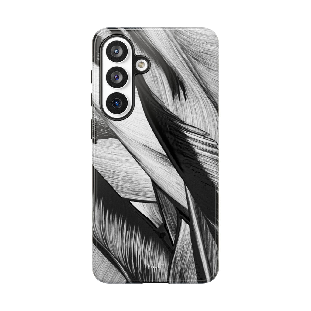 Monochrome Tropical Leaf Tough Phone Case — Black & White Botanical Protective Cover