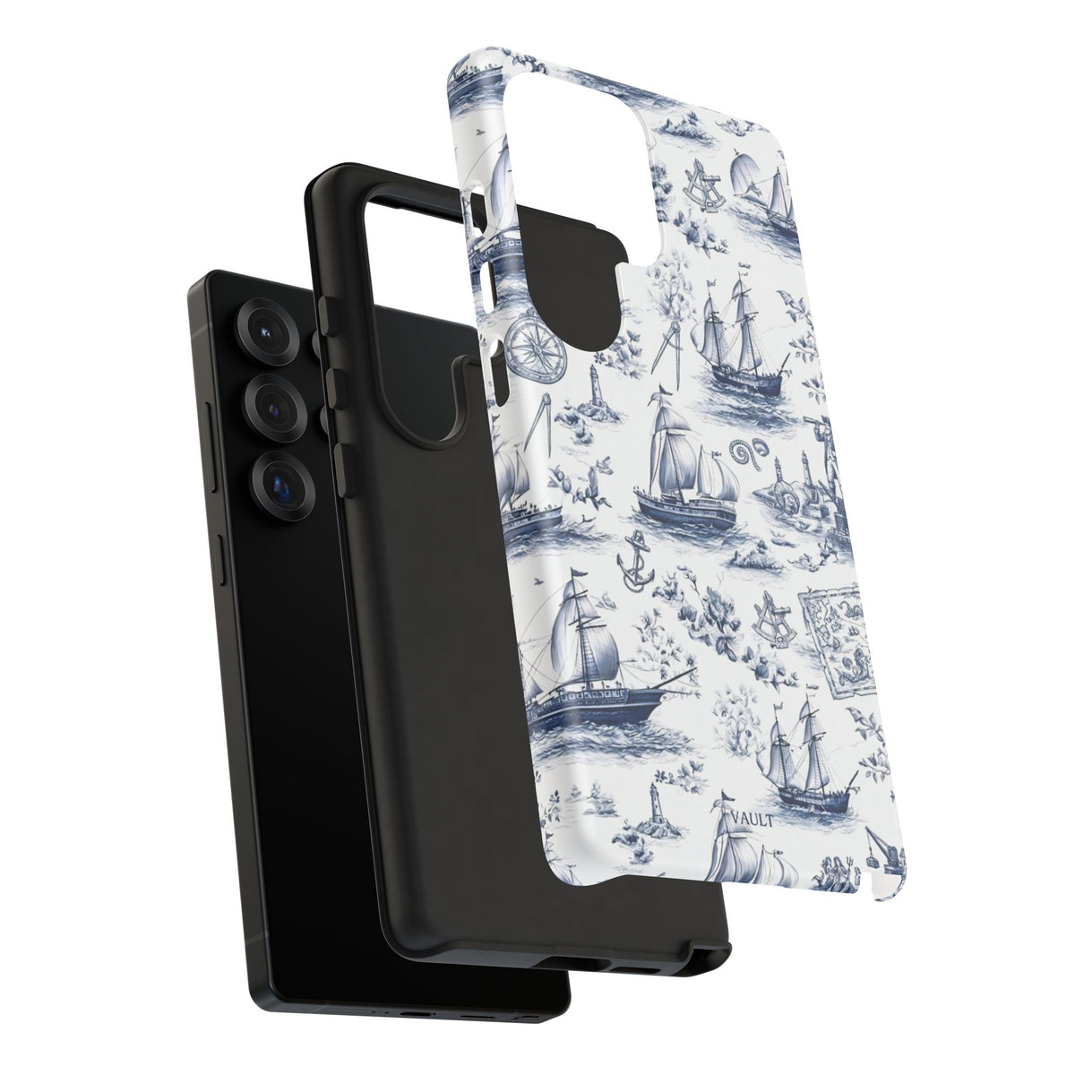 Nautical Vintage Ship Tough Phone Case — Blue Toile Sailboat Pattern