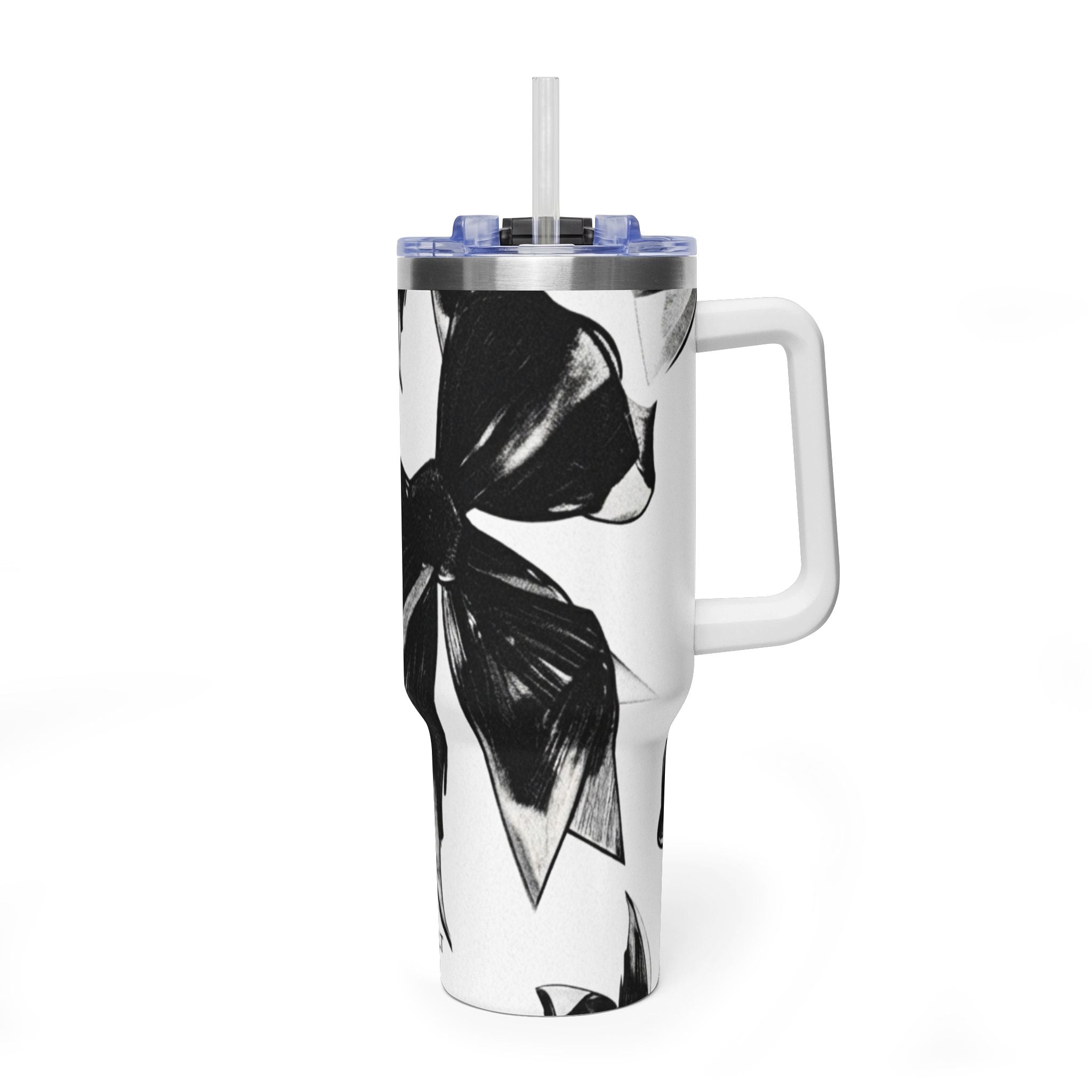 40oz Floral Black & White Vacuum Tumbler — Insulated Travel Cup