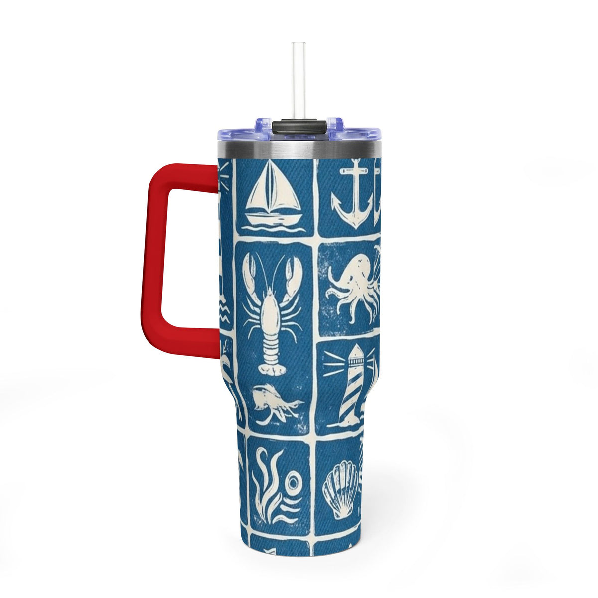 40oz Nautical Thermal Tumbler – Lighthouse, Anchor & Sea Life Travel Mug