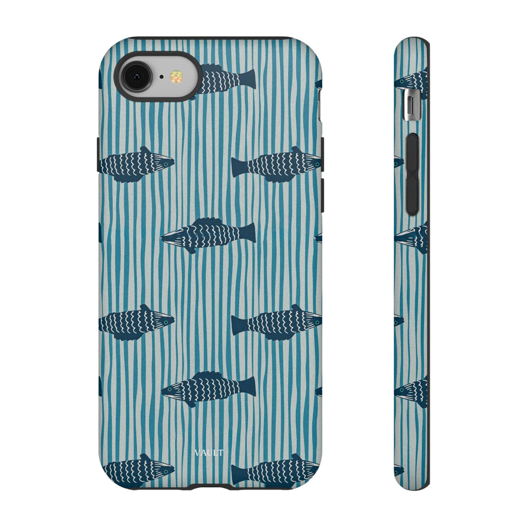 Fish Pattern Tough Phone Case — Blue Striped Ocean Design