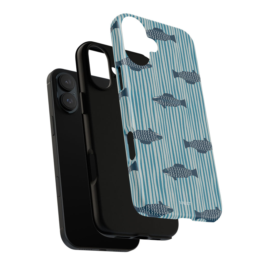 Fish Pattern Tough Phone Case — Blue Striped Ocean Design