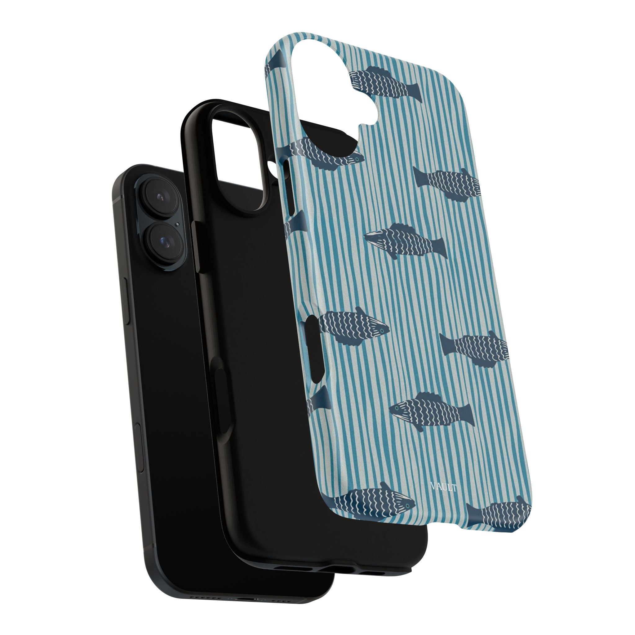 Fish Pattern Tough Phone Case — Blue Striped Ocean Design
