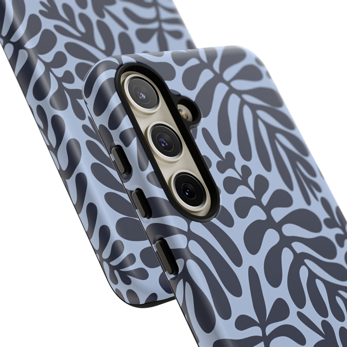 Floral Fern Tough Phone Case – Navy Blue on Light Blue, Protective Slim Cover