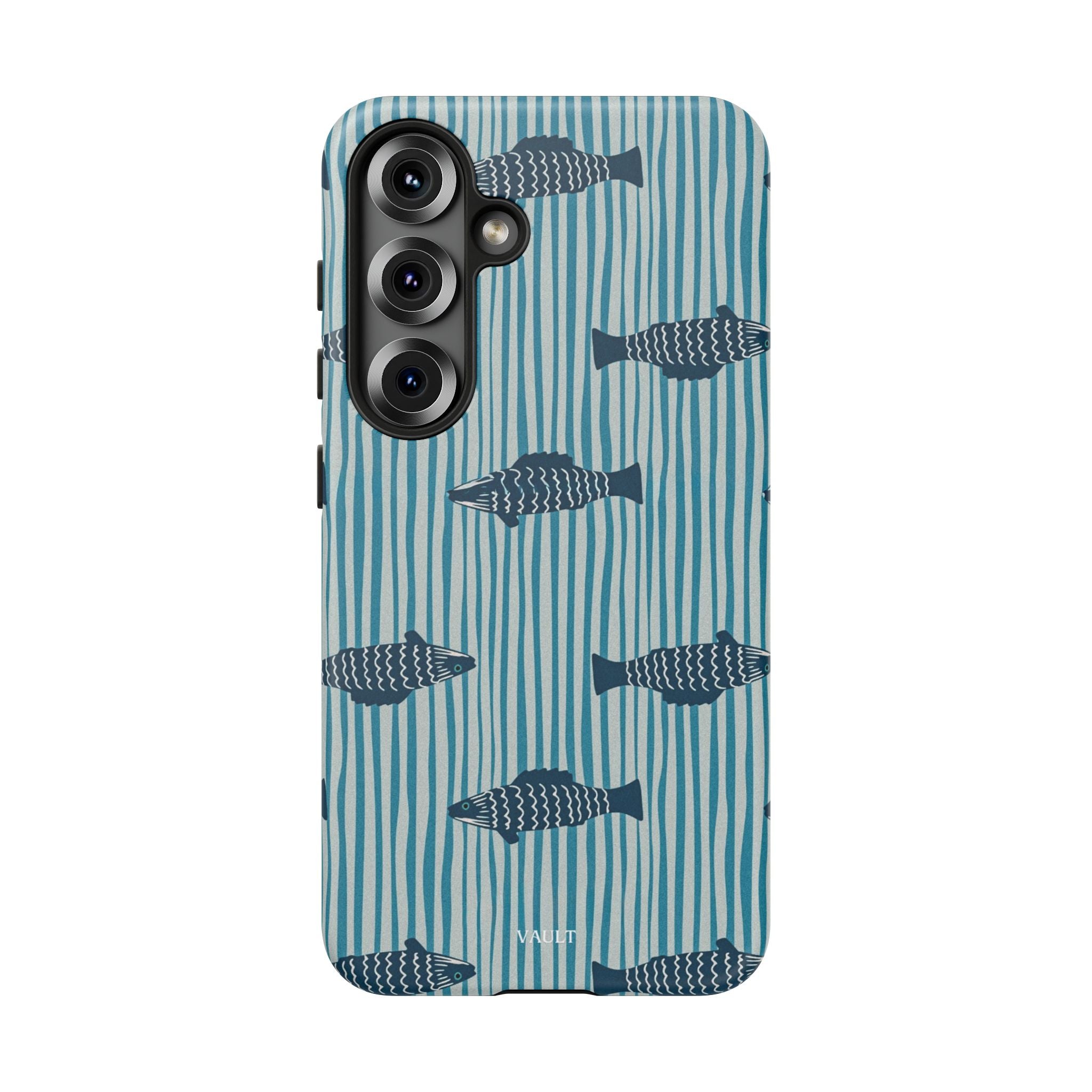 Fish Pattern Tough Phone Case — Blue Striped Ocean Design