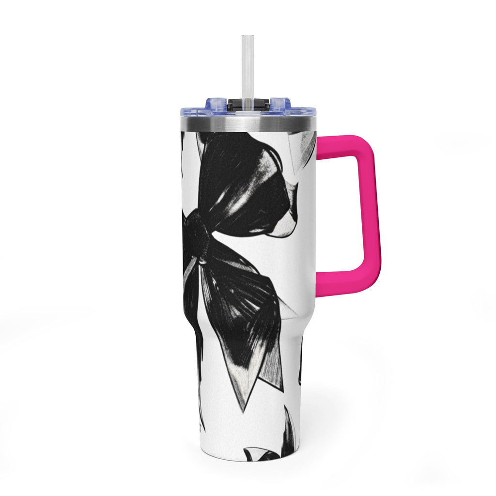 40oz Floral Black & White Vacuum Tumbler — Insulated Travel Cup