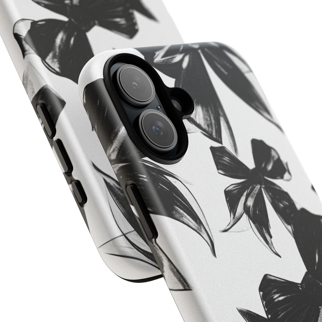 Floral Brushstroke Phone Case — Black & White Botanical Tough Case