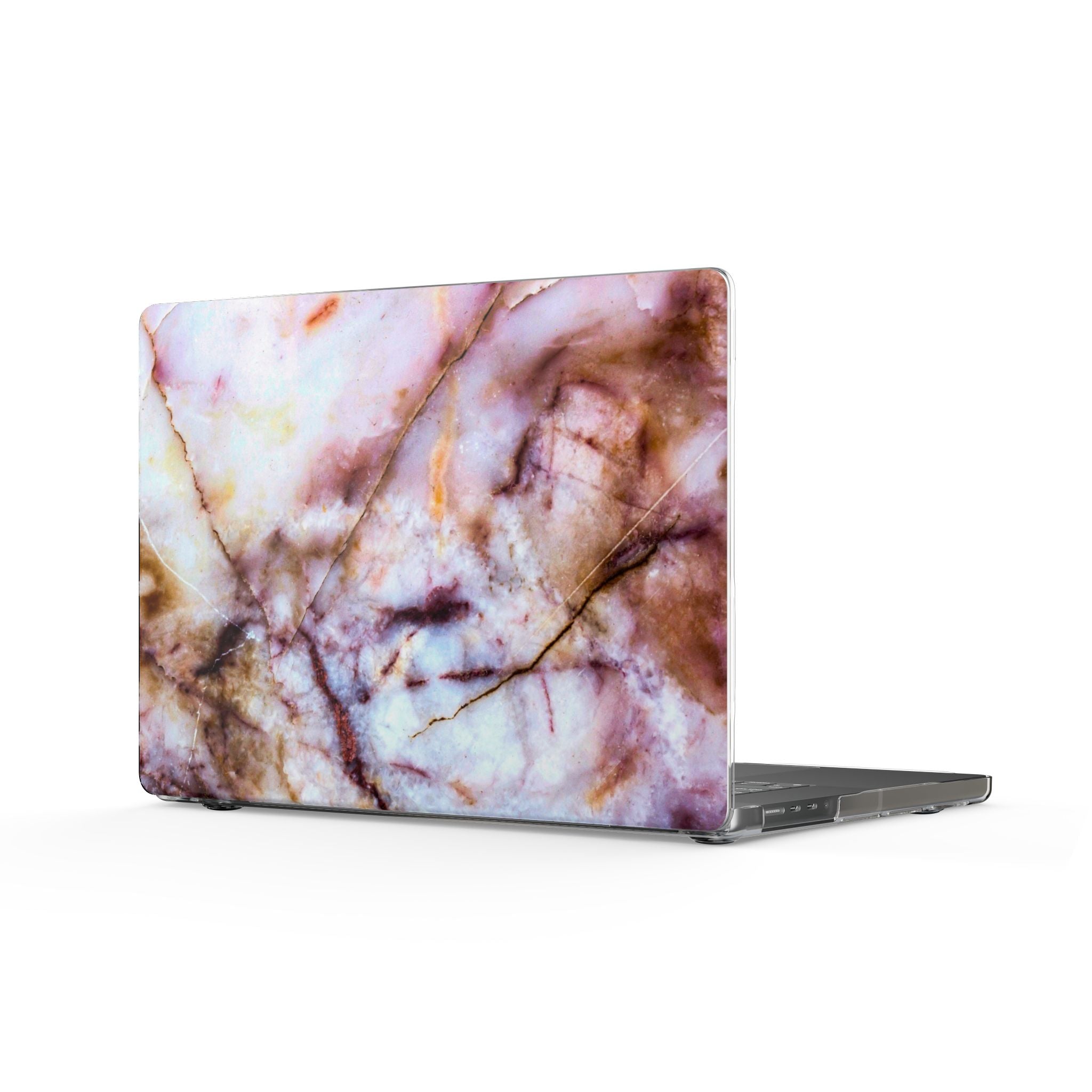 Marble Rose Clear MacBook Case — Pink Brown Marble Laptop Shell