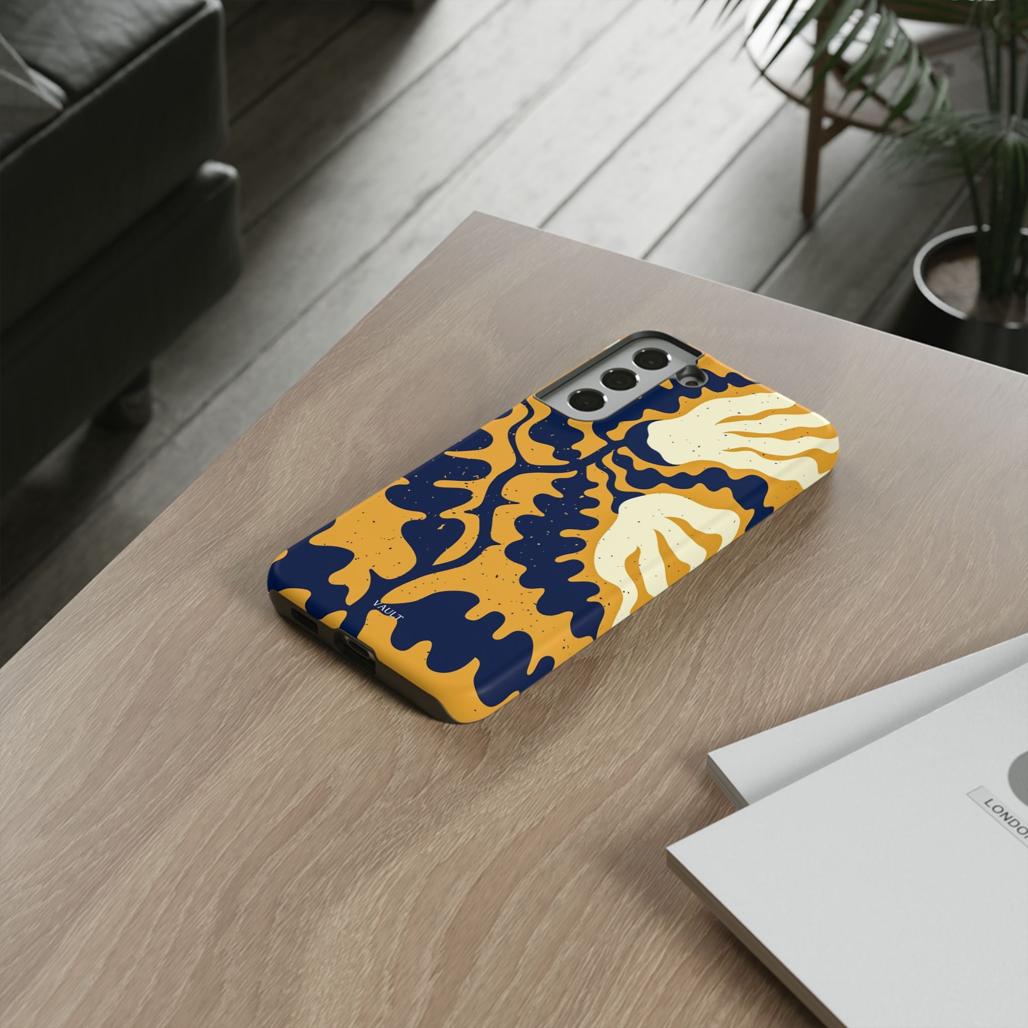 Bold Abstract Floral Phone Case (Navy & Mustard)