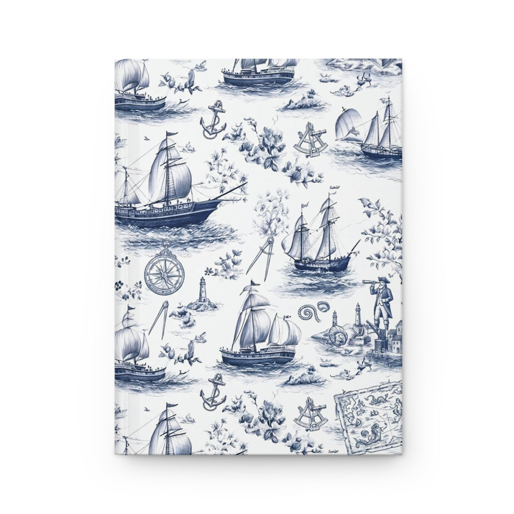 Nautical Toile Hardcover Journal — Vintage Sailboat Travel Notebook