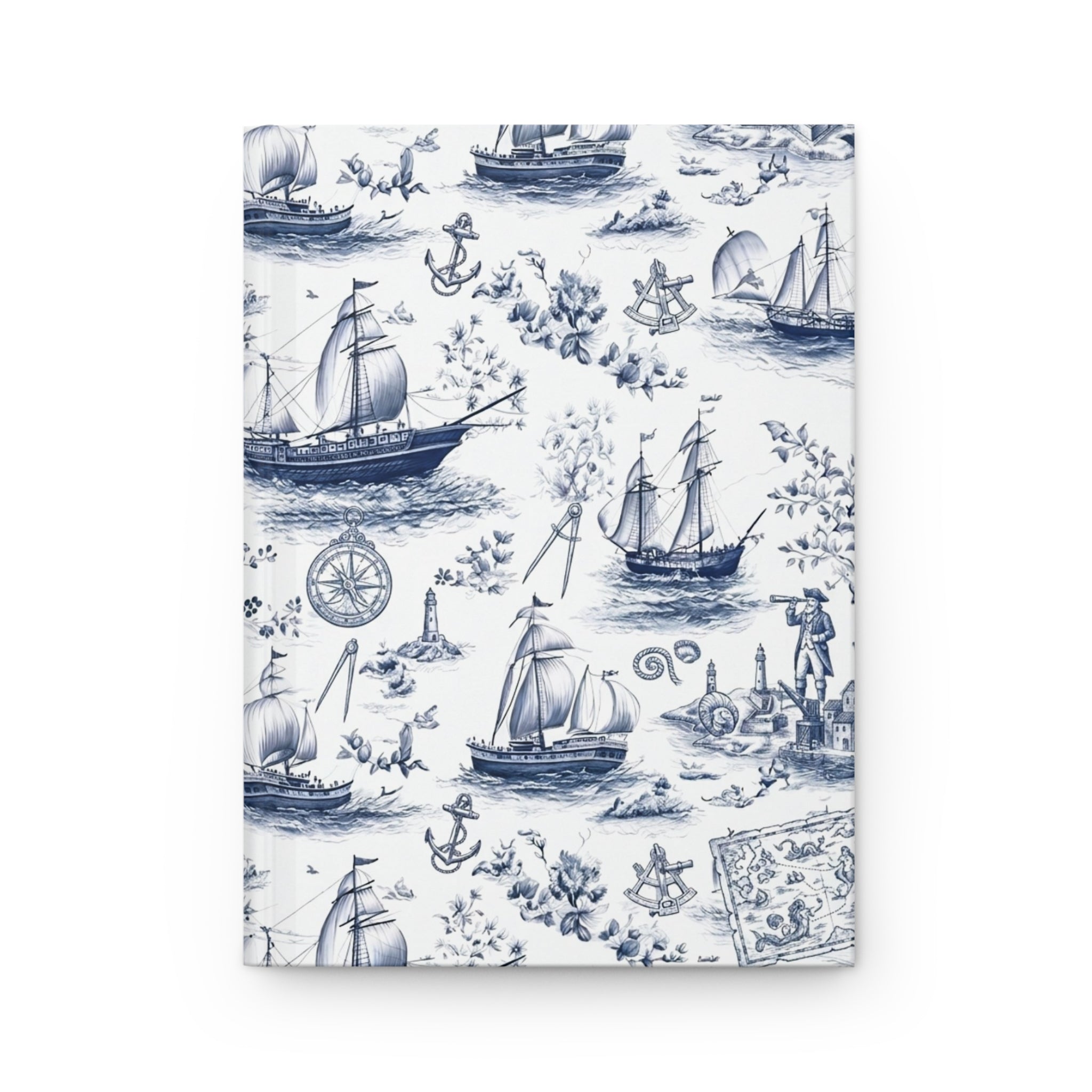 Nautical Toile Hardcover Journal — Vintage Sailboat Travel Notebook