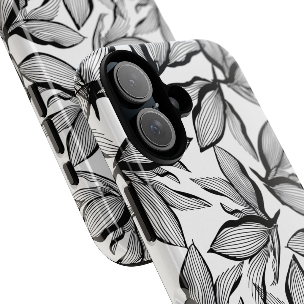 Floral Leaves Tough Phone Case – Black & White Botanical Protection