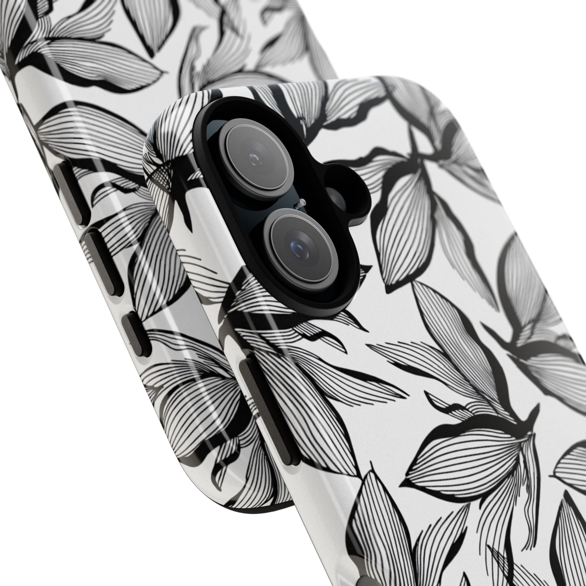 Floral Leaves Tough Phone Case – Black & White Botanical Protection