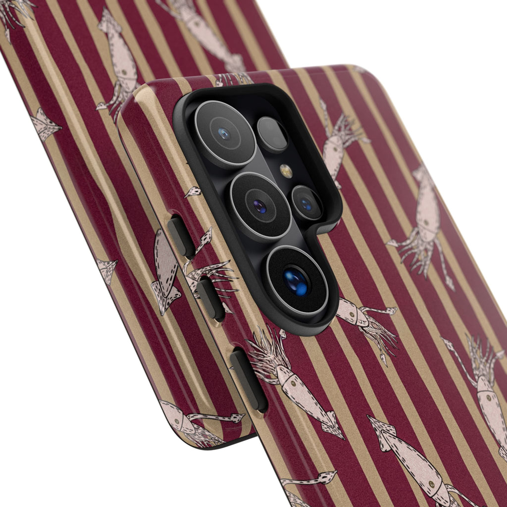 Phone Case - Vintage Shrimp Pattern on Burgundy Stripes
