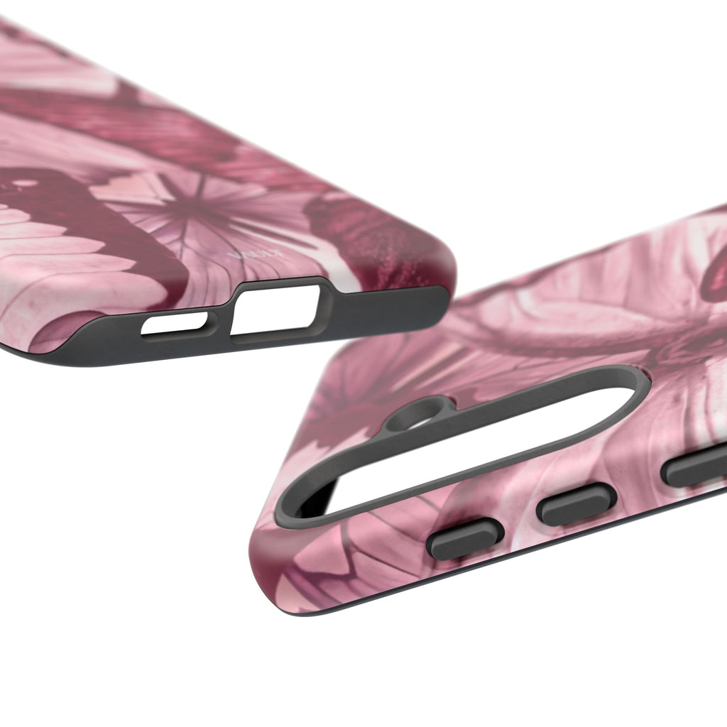 Butterfly Tough Phone Case — Vintage Pink Floral Protective Cover