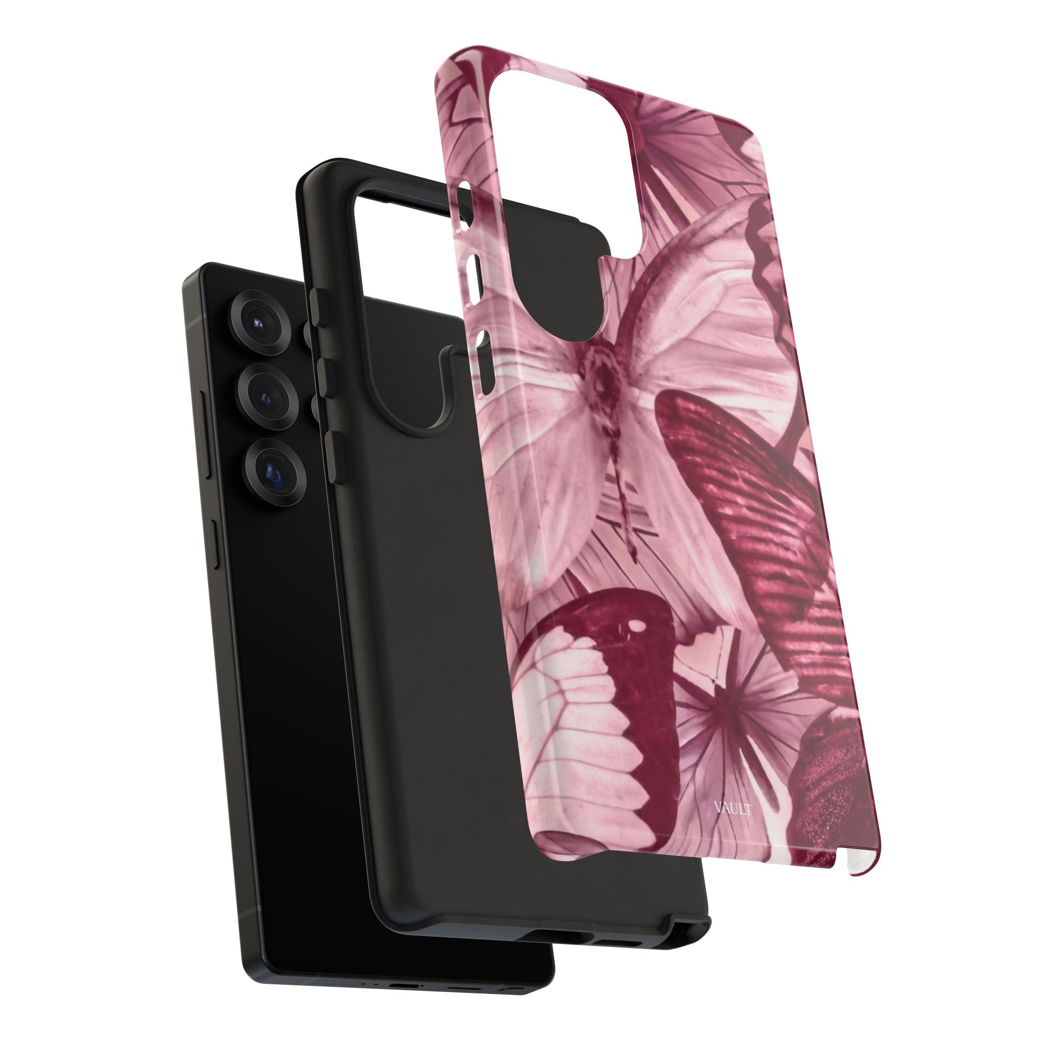Butterfly Tough Phone Case — Vintage Pink Floral Protective Cover