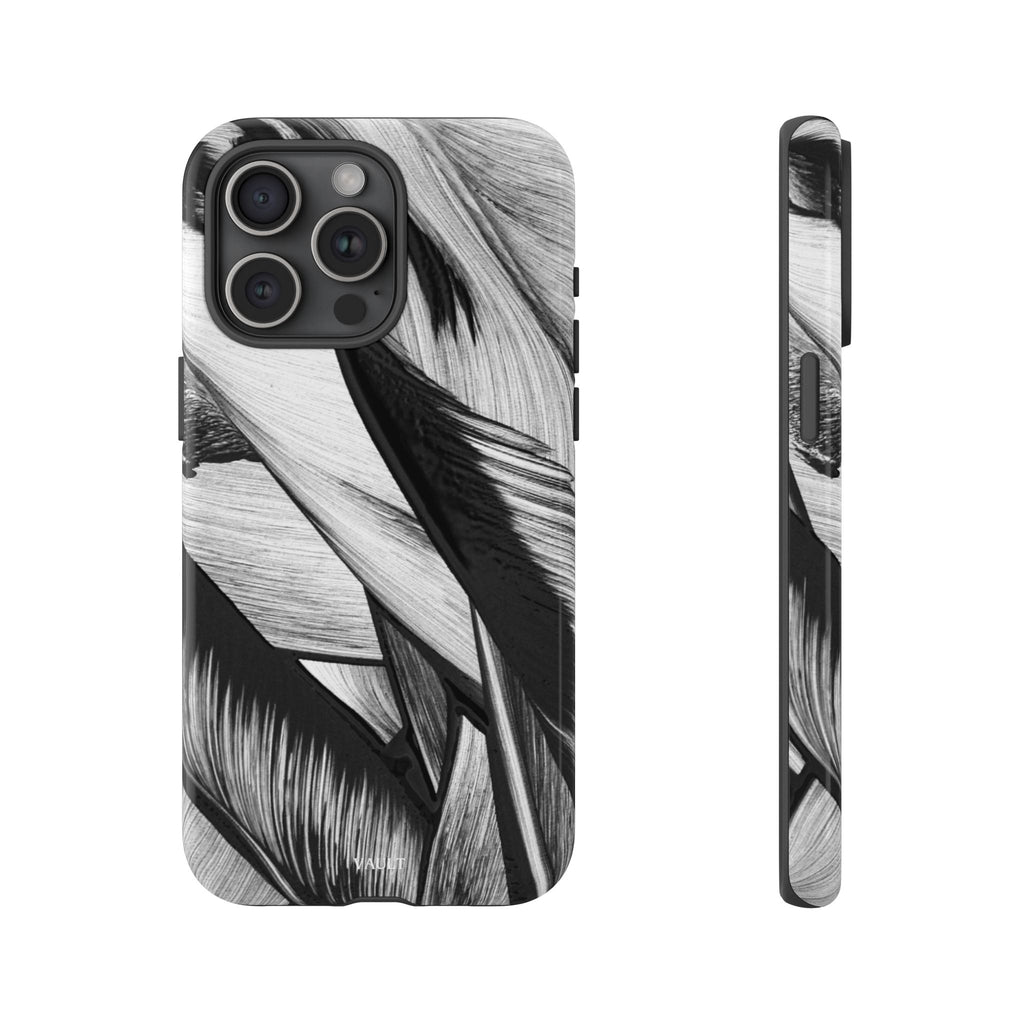 Monochrome Tropical Leaf Tough Phone Case — Black & White Botanical Protective Cover