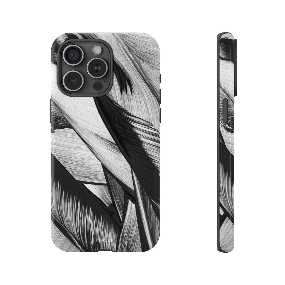 Monochrome Tropical Leaf Tough Phone Case — Black & White Botanical Protective Cover