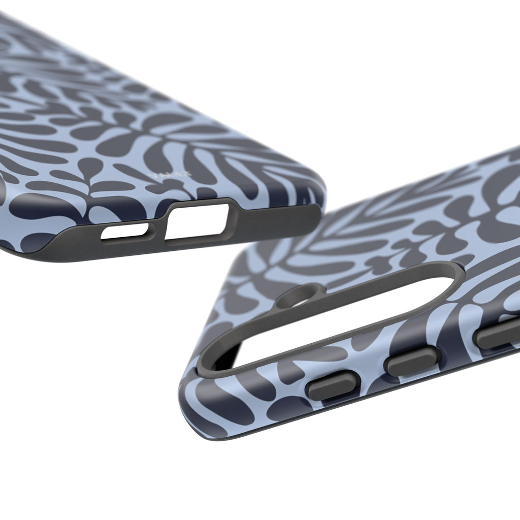 Floral Fern Tough Phone Case – Navy Blue on Light Blue, Protective Slim Cover