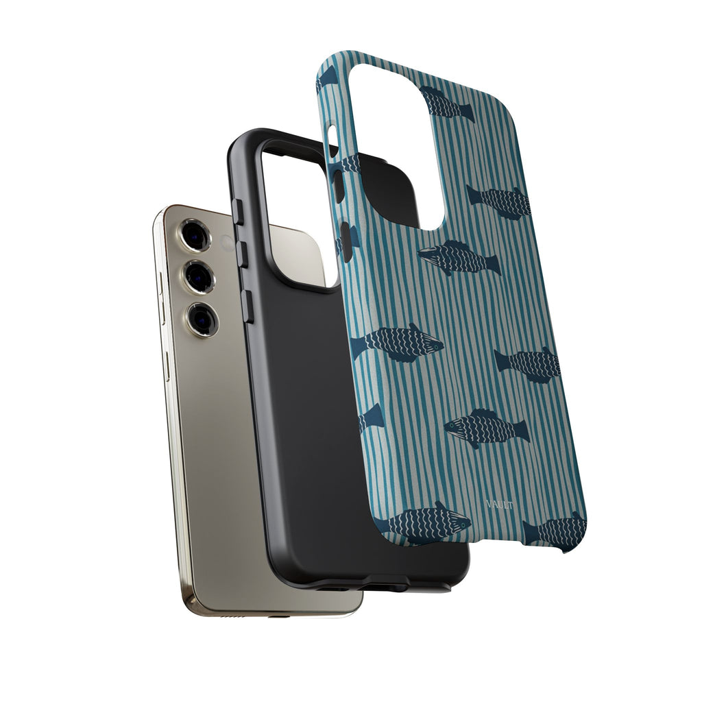 Fish Pattern Tough Phone Case — Blue Striped Ocean Design